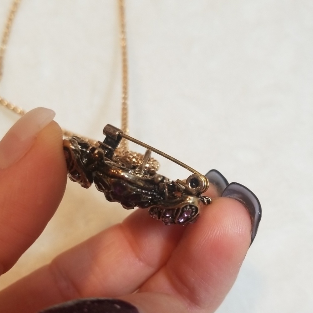 Betsey Johnson Purple Crystal Rhinestone Bee Bumble Bee Insect Pin or Necklace - Picture 4 of 11